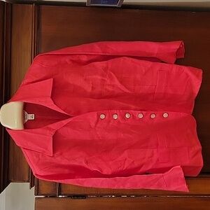 Talbots | Irish Linen Blouse Pink Coral with Pretty Buttons 3/4 sleeve - size 14